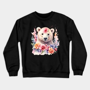 A polar bear decorated with beautiful watercolor flowers Crewneck Sweatshirt